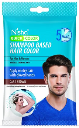 Nisha Quick Hair Color, 5 Minutes Shampoo Hair Colour Dark Brown 20ml Pack of 8, 5 Weeks Long Lasting Hair Colour Shampoo