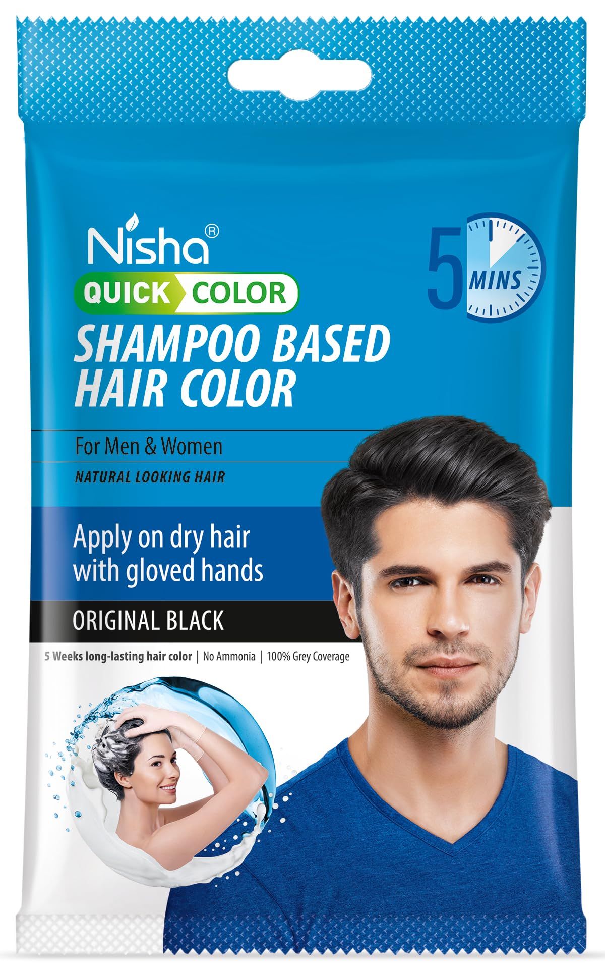 Nisha Quick Color 5 Minutes Shampoo Hair Colour Original Black 20ml Pack of 8, 5 Weeks Long Lasting Hair Colour Shampoo