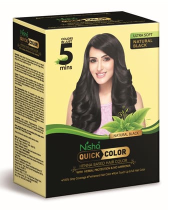 Nisha Quick Color 5 Minute Henna Based Hair Colour Natural Black Hair Dye 60gm Pack of 1, No Ammonia, 100% Grey Coverage