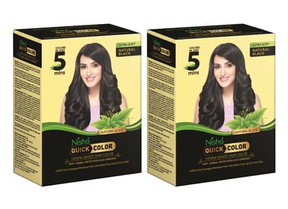 Nisha Quick Color 5 Minute Henna Based Hair Colour Natural Black Hair Dye 60gm Pack of 2, No Ammonia, 100% Grey Coverage