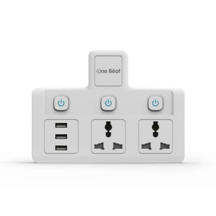 One Beat Cordless Extension Board with Individual Switch-Multi Plug Socket with 2 Sockets + 3 USB - Flex Board with Safety Shutter Protection