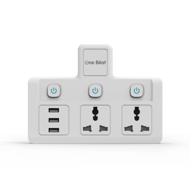 One Beat Cordless Extension Board with Individual Switch-Multi Plug Socket with 2 Sockets + 3 USB - Flex Board with Safety Shutter Protection