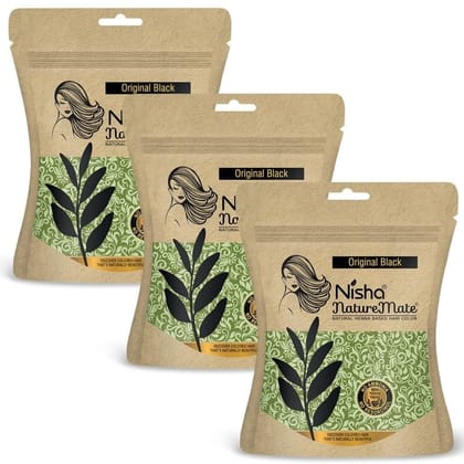 Nisha Nature Mate Henna Based Hair Colour Original Black 45gm Pack of 3, No Ammonia, No Resorcinol, 100% Grey Coverage