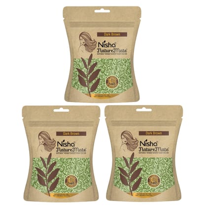 Nisha Nature Mate Henna Based Hair Colour Dark Brown 45gm Pack of 3, No Ammonia, No Resorcinol, 100% Grey Coverage