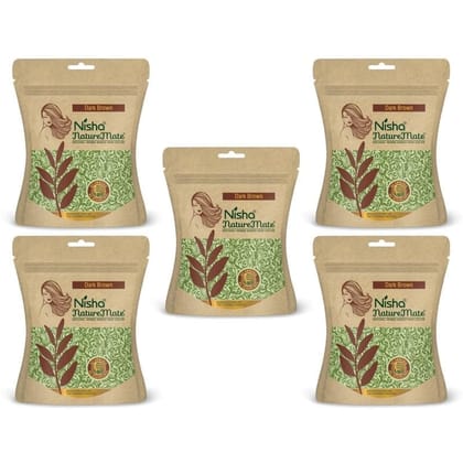 Nisha Nature Mate Henna Based Hair Colour Dark Brown 45gm Pack of 5, No Ammonia, No Resorcinol, 100% Grey Coverage