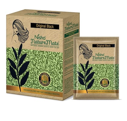 Nisha Nature Mate Henna Based Hair Colour Original Black 60gm Pack of 1, No Ammonia, No Resorcinol, 100% Grey Coverage