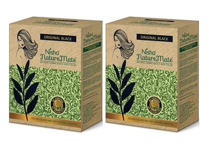 Nisha Nature Mate Henna Based Hair Colour Original Black 60gm Pack of 2, No Ammonia, No Resorcinol, 100% Grey Coverage