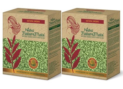 Nisha Nature Mate Henna Based Hair Color Natural Brown 90g Pack of 2 No Ammonia, No PPD, No Peroxide, 100% Grey Coverage