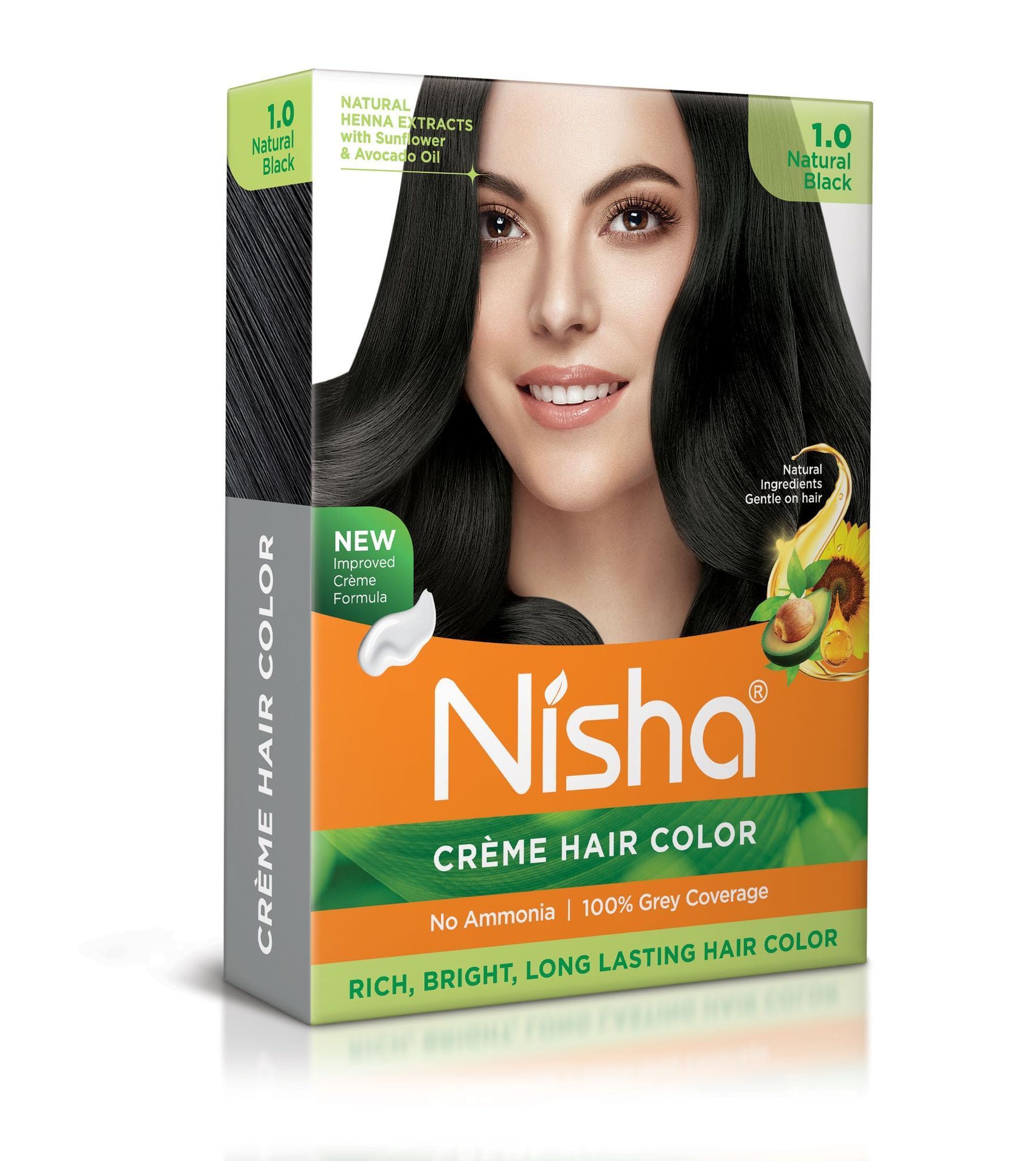 Nisha Creme Hair Color Natural Black 40gm Pack of 4, Permanent Hair Color for Women Men, No Ammonia, 100% Grey Coverage