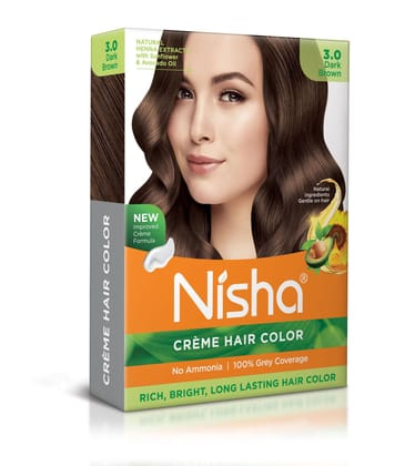 Nisha Creme Hair Color Dark Brown 40gm Pack of 4, Permanent Hair Color for Women Men, No Ammonia, 100% Grey Coverage