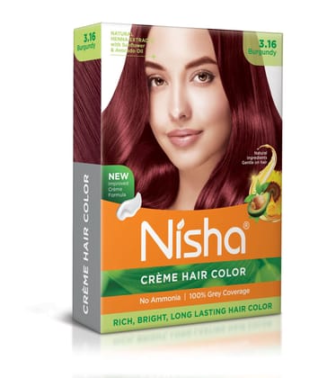 Nisha Creme Hair Color Burgundy 40gm Pack of 6, Permanent Hair Color for Women Men, No Ammonia, 100% Grey Coverage