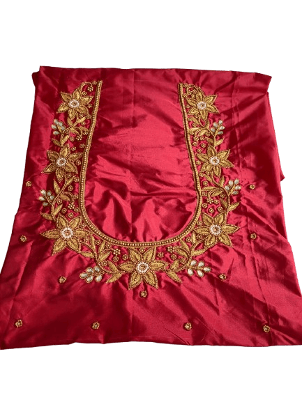  Red and gold embroidered blouse with floral design