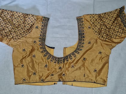 Golden silk embroidered  blouse with elbow sleeves