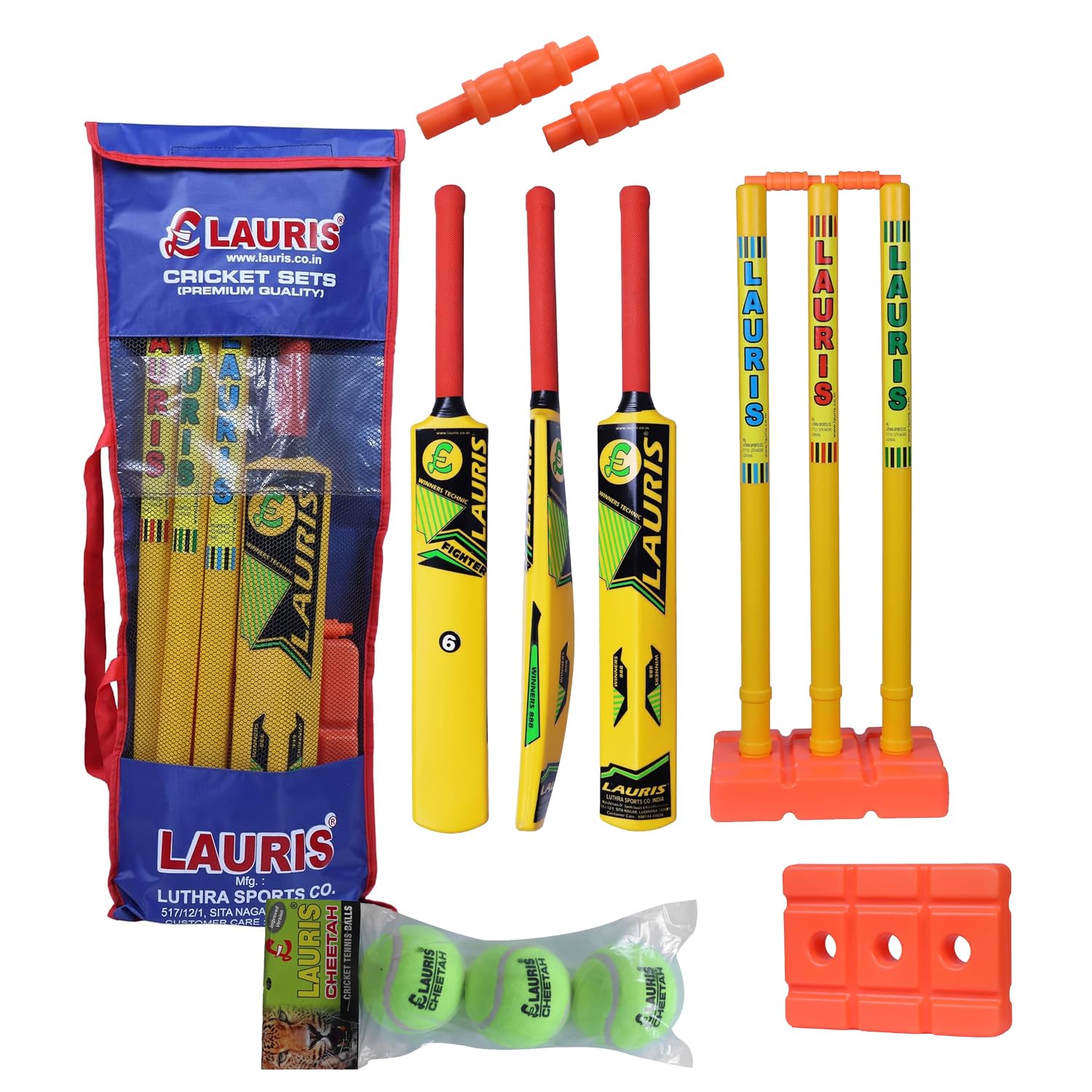 LAURIS Cricket kit Set Plastics for Boys 10-14 Years Having bat no. 6 | Large Wicket setof 3 pcs of Length 31 inches with 1 Base of 3 Holes| 2 bails and |3 Cotton Tennis Balls