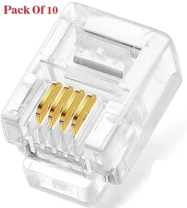 RJ11 4 Pin Telephone Plug 6P4C Modular Plug Telephone Phone Connector Crystal Head Plug Network Connector,Four-Core Cable RJ 11 Plug (Pack Of 10)