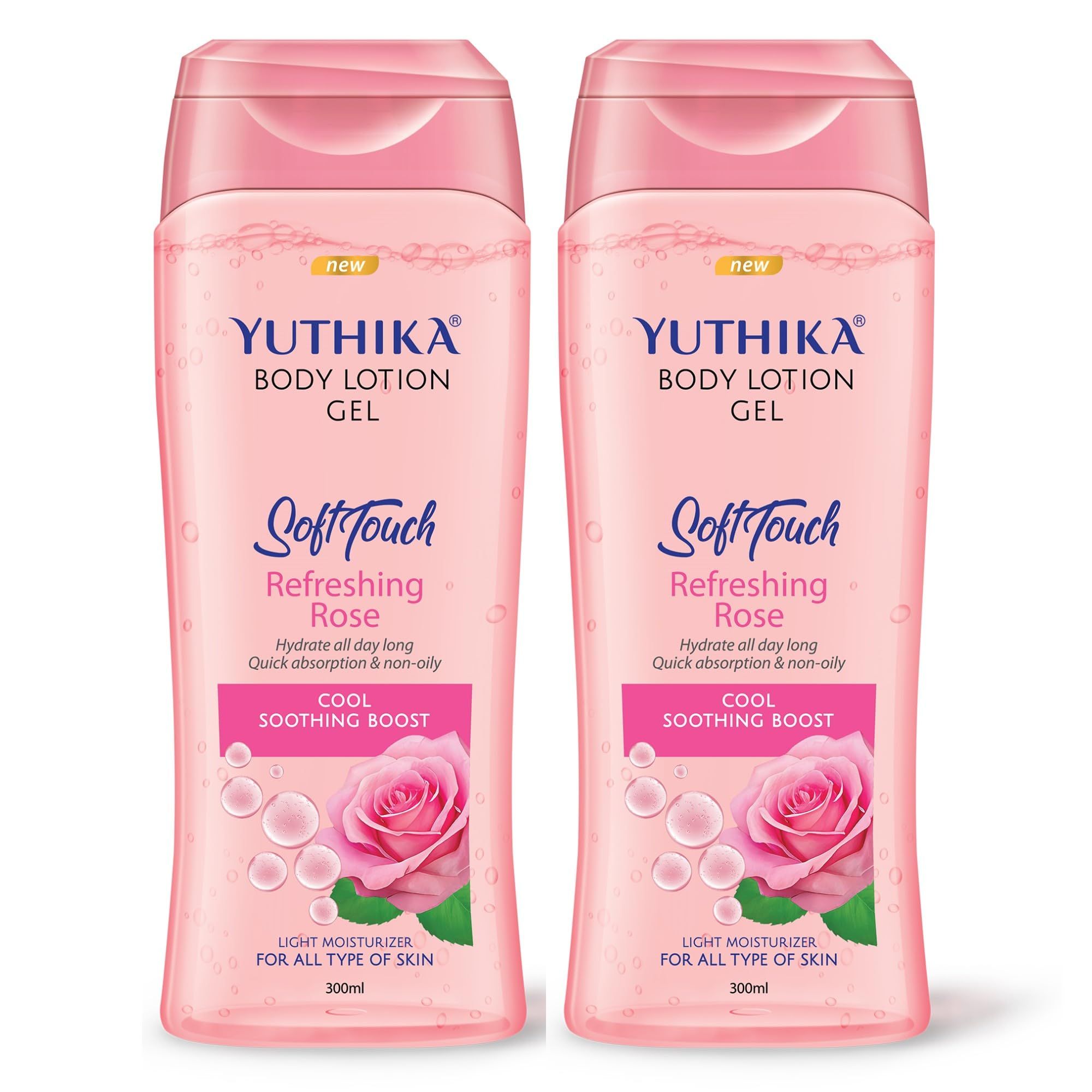 Yuthika Body Lotion Gel Refreshing Rose 300ml Pack of 2, Gel Body Lotion for Summer, Winter Rose Body Lotion Moisturizer