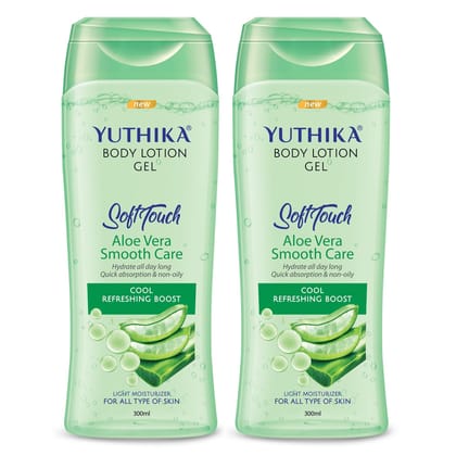 Yuthika Body Lotion Gel Aloe Vera Smooth Care 300ml Pack of 2, Aloe Vera Gel Body Lotion for Summer & Winter