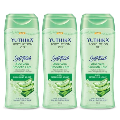 Yuthika Body Lotion Gel Aloe Vera Smooth Care 300ml Pack of 3, Aloe Vera Gel Body Lotion for Summer & Winter