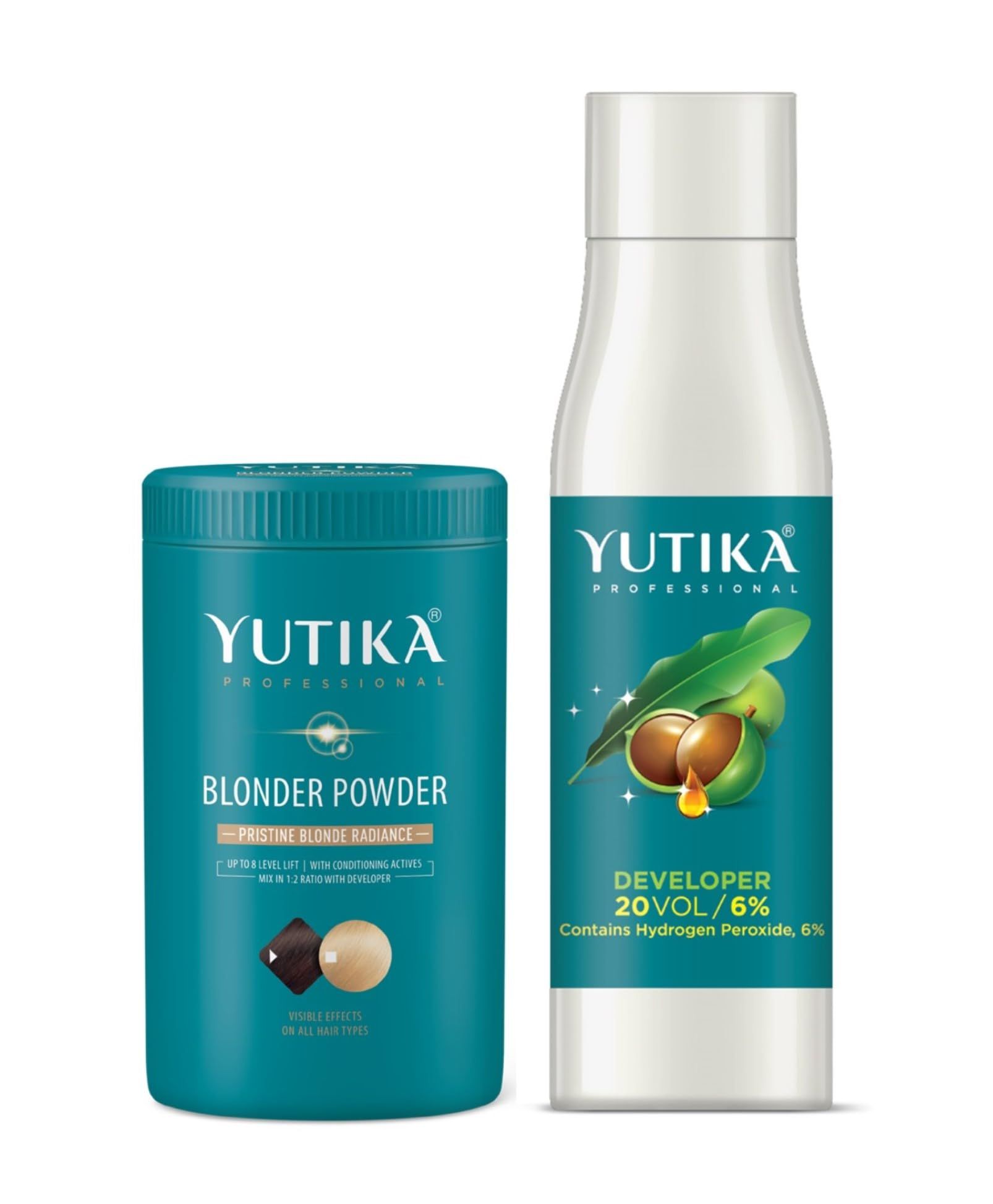 Yuthika Professional Blonder Powder 250g with Hair Color Developer 20 Volume (6%) 500ml