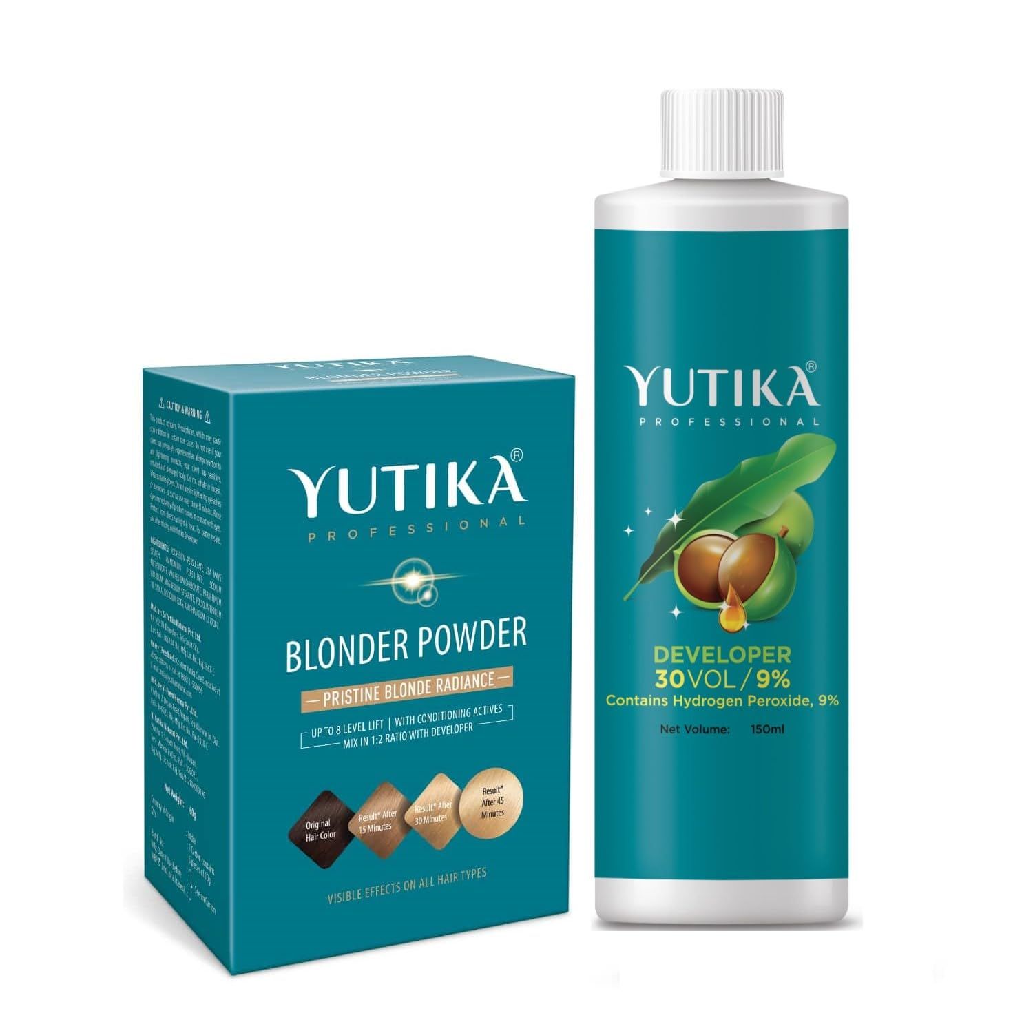 Yuthika Professional Blonder Powder 60g with Hair Color Developer 30 Volume (9%) 150ml