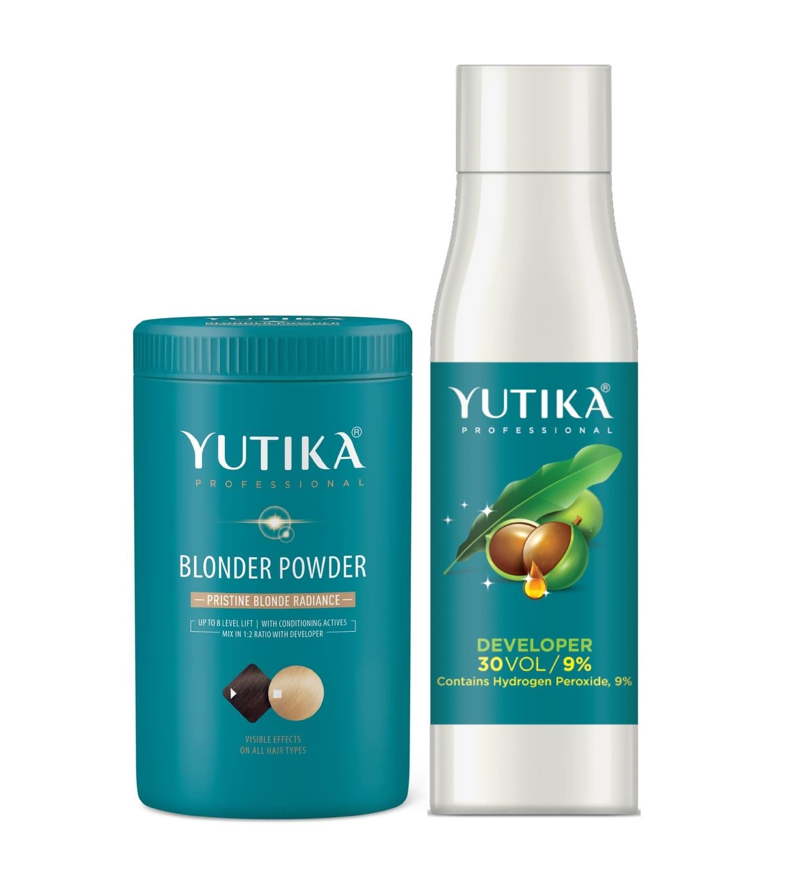 Yuthika Professional Blonder Powder 250g with Hair Color Developer 30 Volume (9%) 500ml