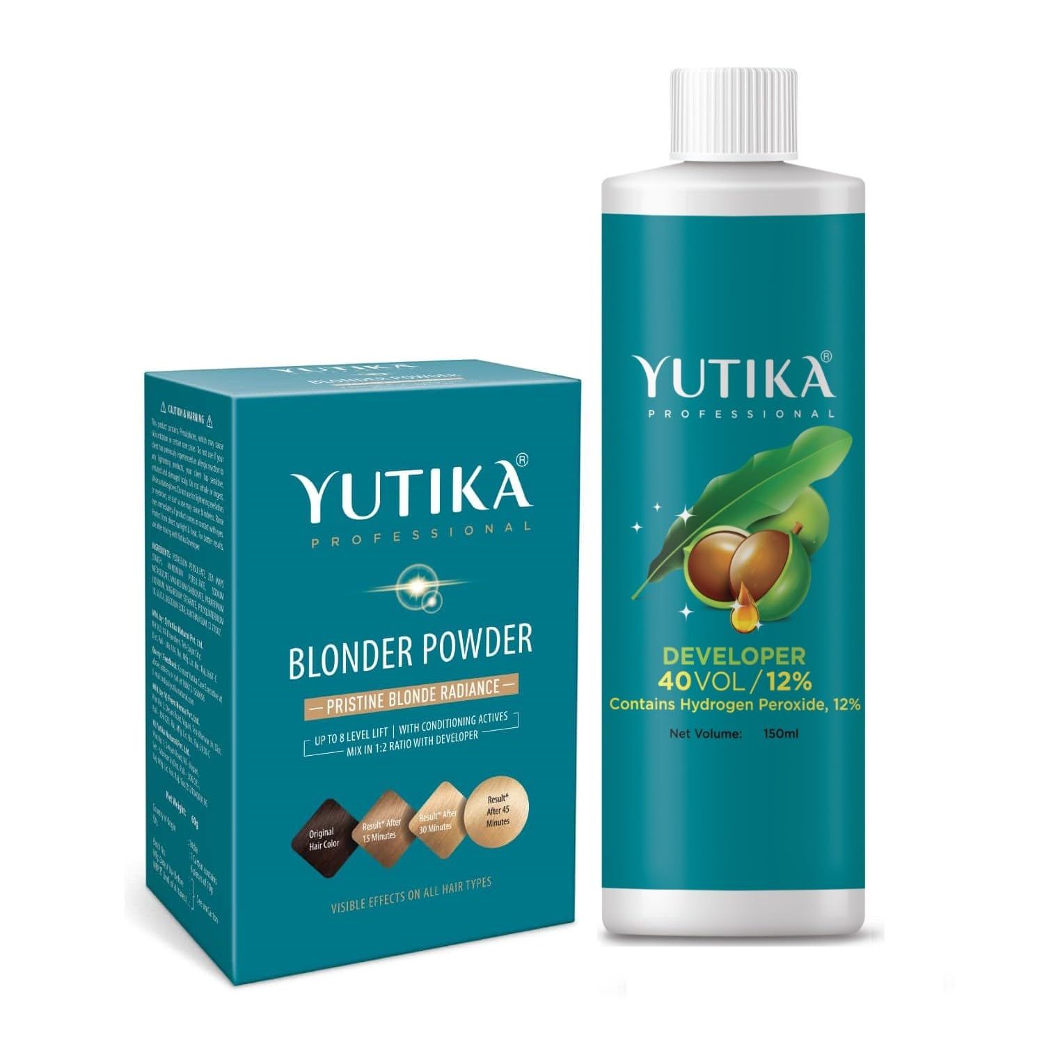 Yuthika Professional Blonder Powder 60g with Hair Color Developer 40 Volume (12%) 150ml