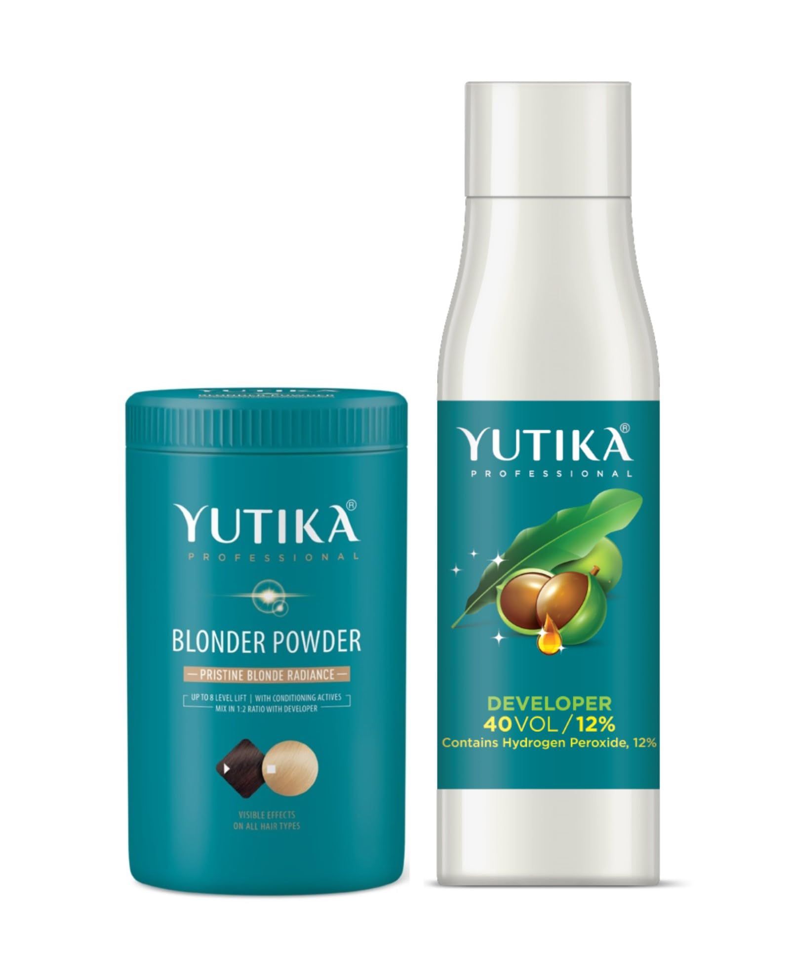 Yuthika Professional Blonder Powder 250g with Hair Color Developer 40 Volume (12%) 500ml