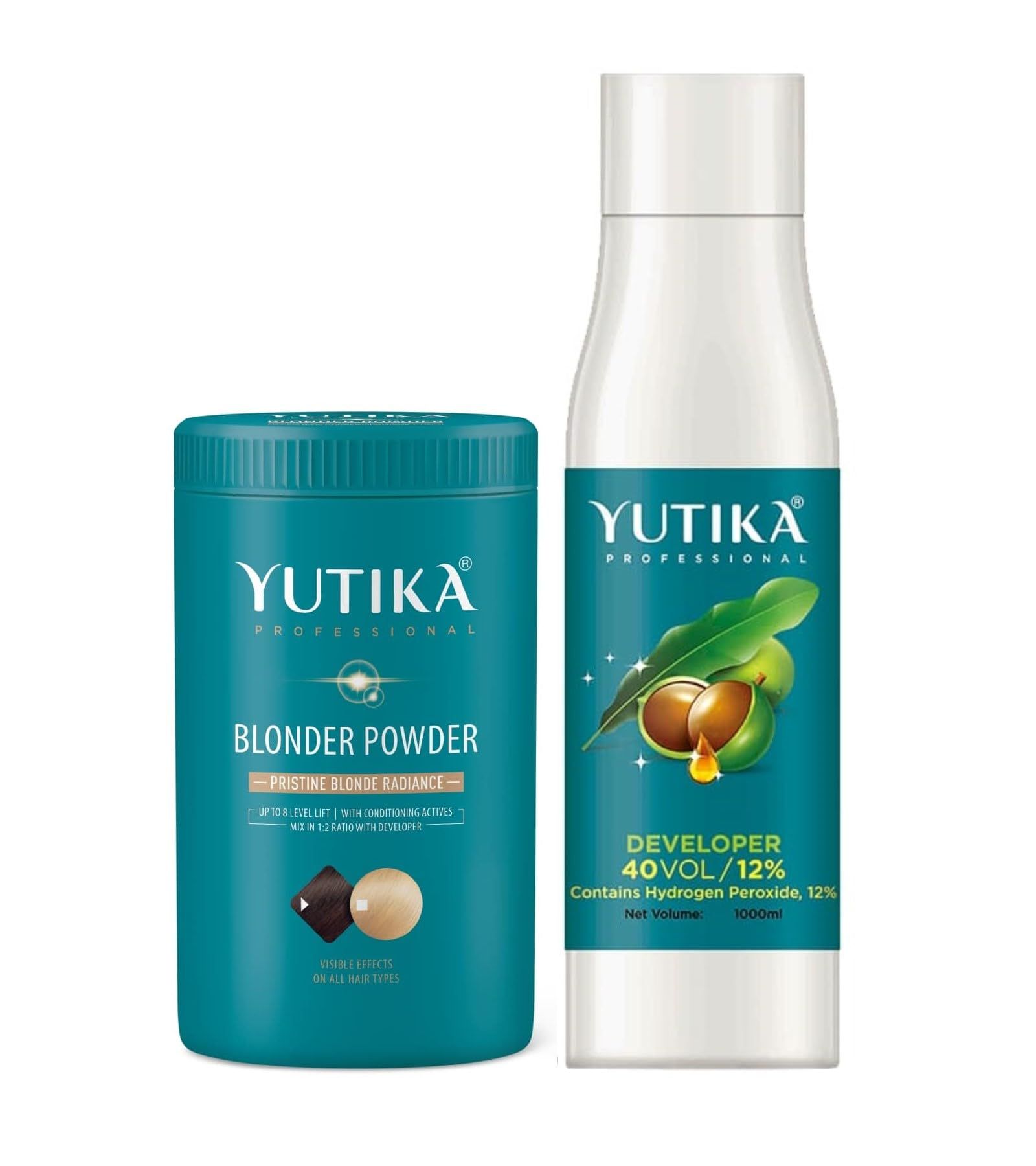 Yuthika Professional Blonder Powder 500g with Hair Color Developer 40 Volume (12%) 1000ml