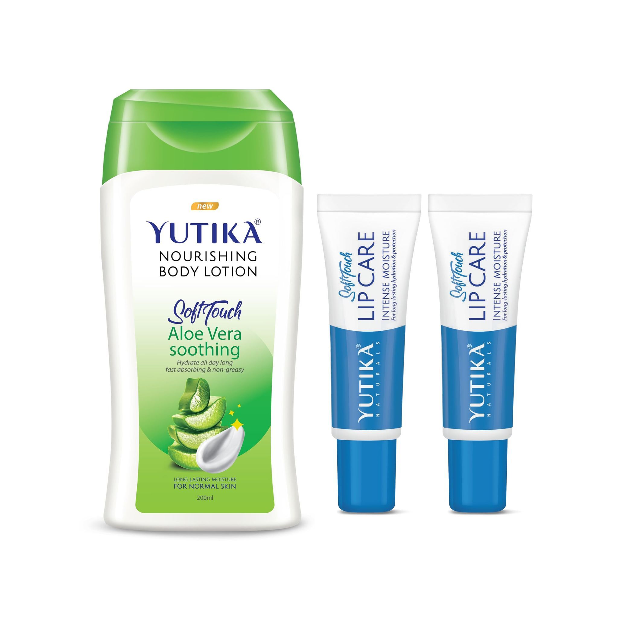 Yuthika Aloe Vera Body Lotion 200ml and Lip Care 10gx2Pcs, Aloevera Body Lotion and Lip Balm Combo Pack