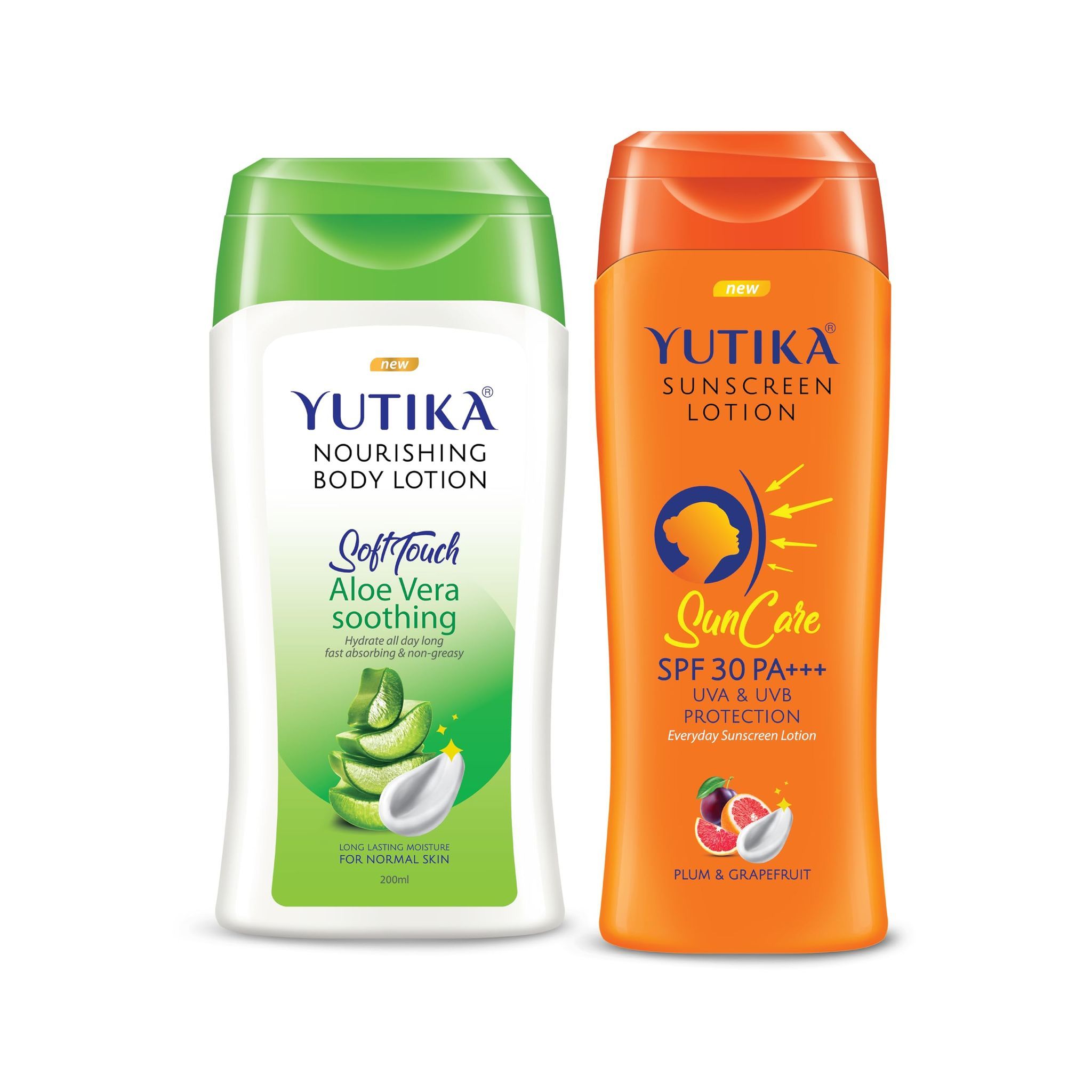 Yuthika Aloe Vera Body Lotion 200ml and Sunscreen Lotion SPF 30 PA+++ with UVA & UVB Protection - 100ml