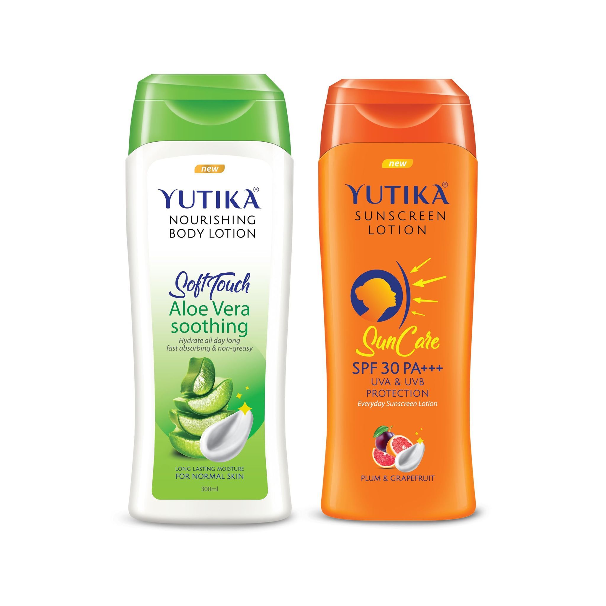 Yuthika Aloe Vera Body Lotion 300ml and Sunscreen Lotion SPF 30 PA+++ with UVA & UVB Protection - 100ml