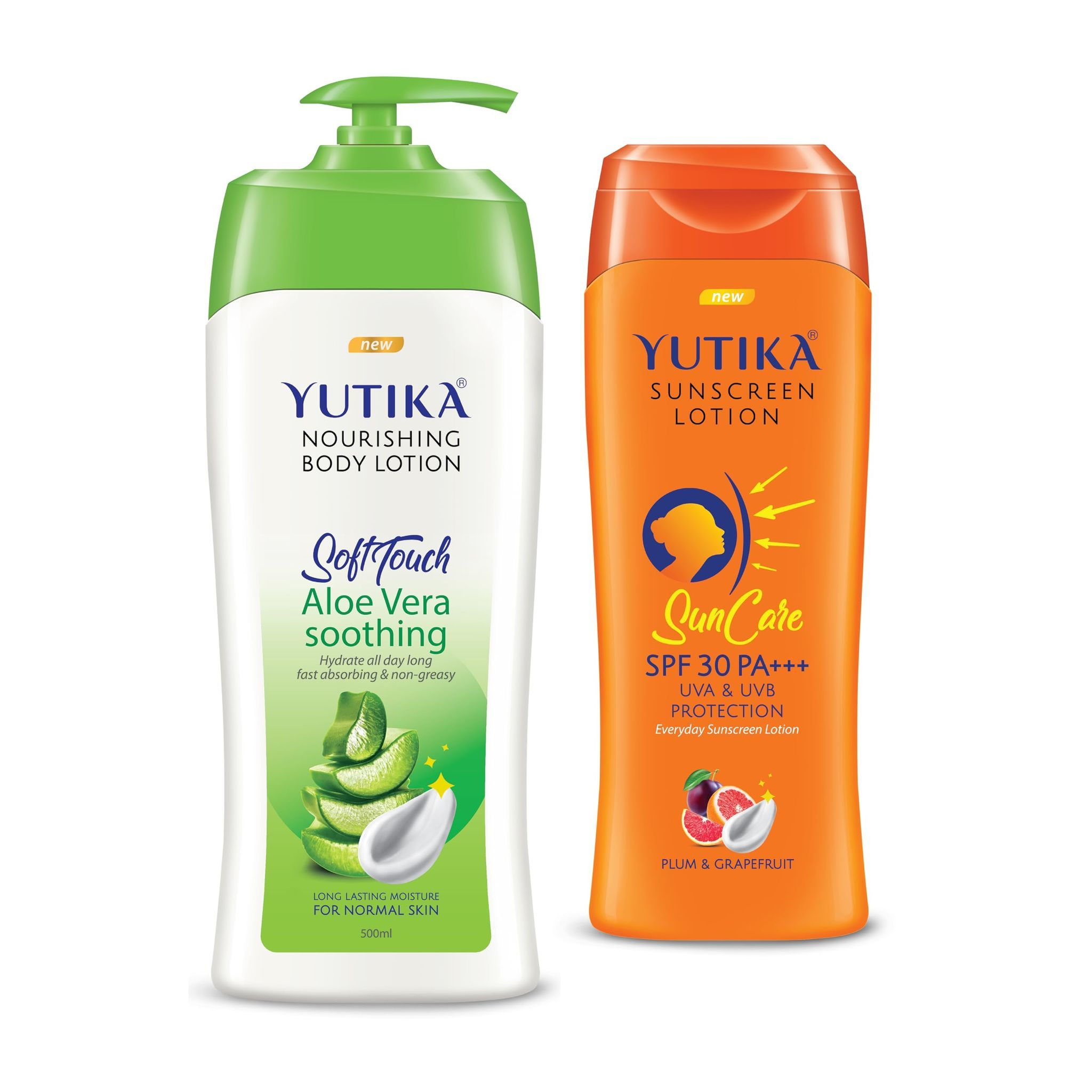 Yuthika Aloe Vera Body Lotion 500ml and Sunscreen Lotion SPF 30 PA+++ with UVA & UVB Protection - 100ml