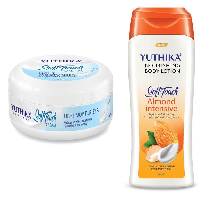 Yuthika Soft Touch Light Moisturizer Cream 100ml and Almond Body Lotion 300ml Combo Pack