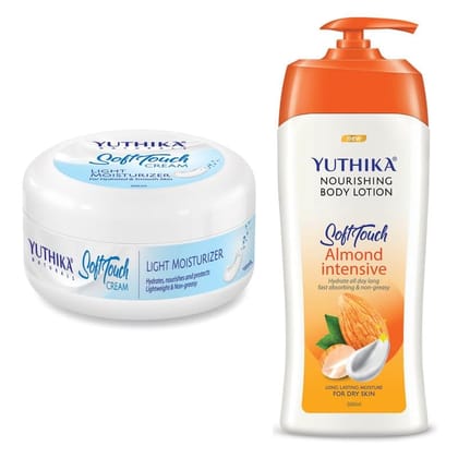 Yuthika Soft Touch Light Moisturizer Cream 100ml and Almond Body Lotion 500ml Combo Pack