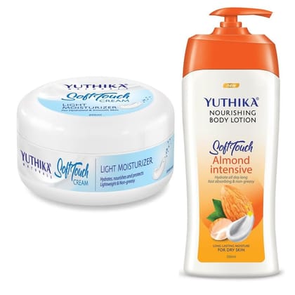 Yuthika Soft Touch Light Moisturizer Cream 200ml and Almond Body Lotion 500ml Combo Pack