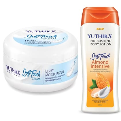 Yuthika Soft Touch Light Moisturizer Cream 500ml and Almond Body Lotion 300ml Combo Pack