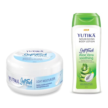 Yuthika Soft Touch Light Moisturizer Cream 200ml and Aloe Vera Body Lotion 300ml Combo Pack