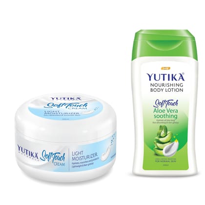 Yuthika Soft Touch Light Moisturizer Cream 500ml and Aloe Vera Body Lotion 200ml Combo Pack