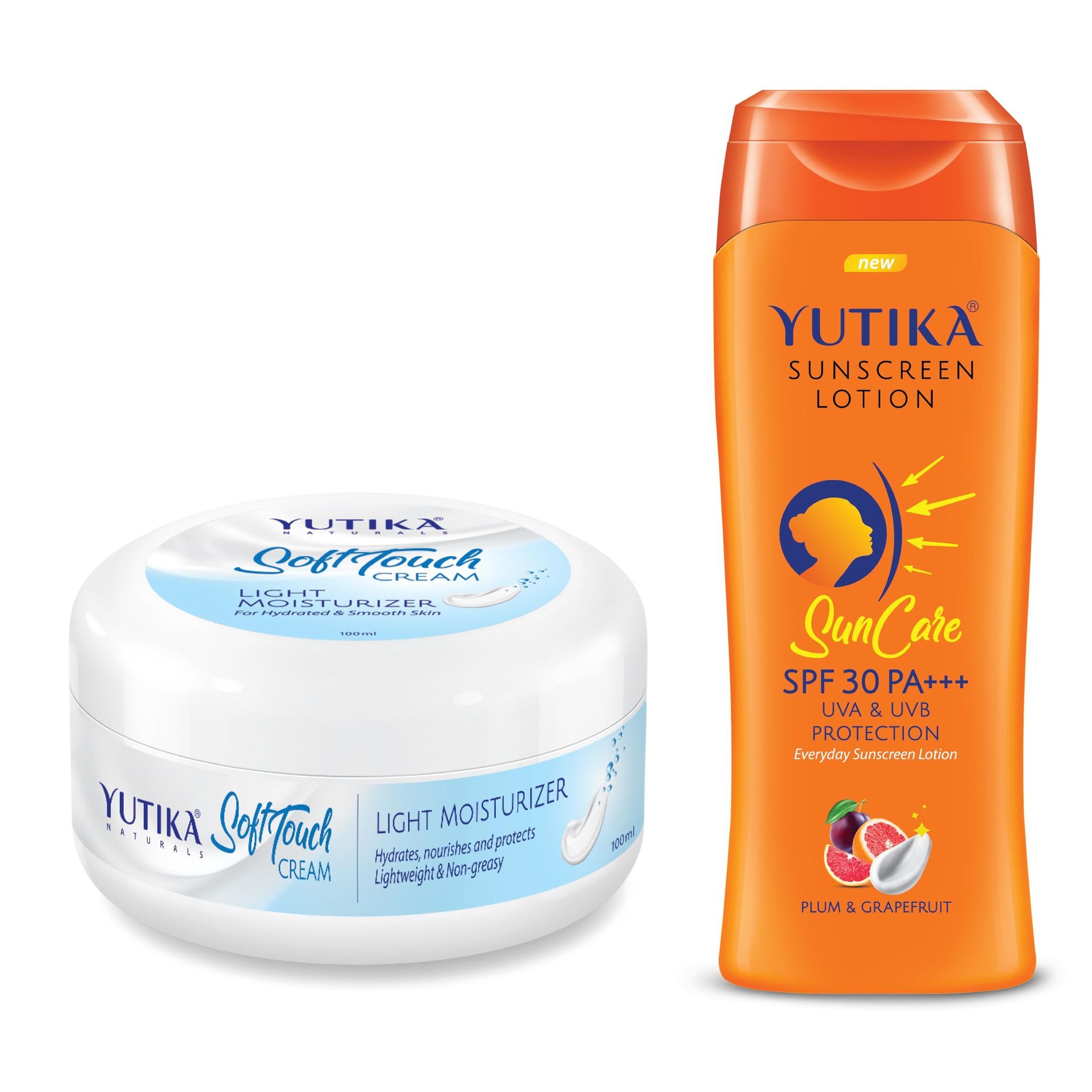 Yuthika Soft Touch Light Moisturizer Cream 100ml and Sunscreen Lotion SPF 30 PA+++ with UVA & UVB Protection - 300ml