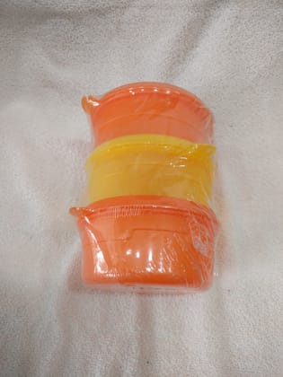  Set of 3 Vintage Tupperware Round Refrigerator Storage Containers W/ Lids Orange Yellow