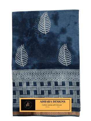 ADHARA DESIGNS Tie and dye and block printing Grey and White cotton saree with blouse