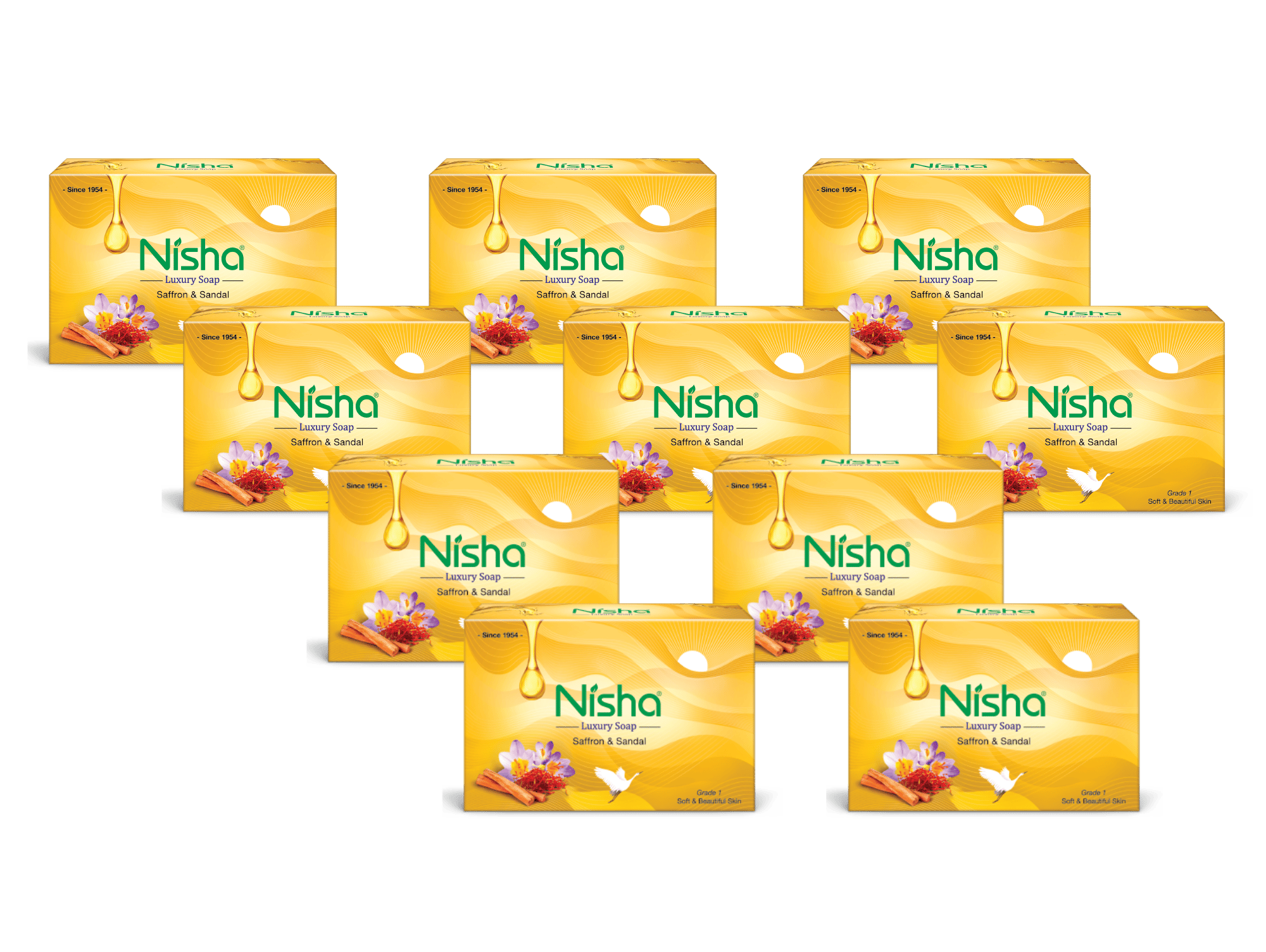 Nisha Luxury Soap Bar Saffron & Sandal Soap for Soft & Beautiful Skin, Bathing Soaps for Women & Men 100g Pack of 10