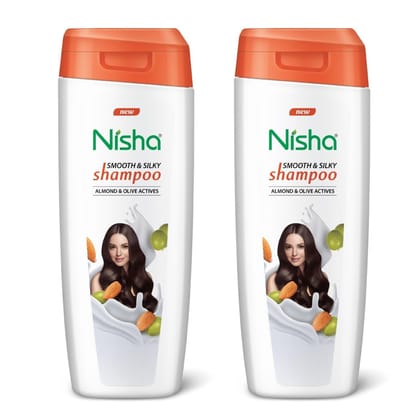 Nisha Smooth & Silky Shampoo for Women Men 180ml Pack of 2, Almond & Olive Actives Shampoo for Naturally Soft Silky Hair