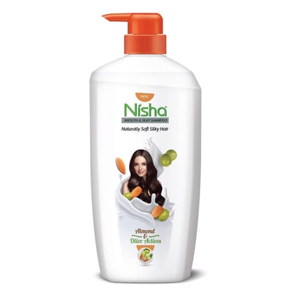 Nisha Smooth & Silky Shampoo for Women Men 650ml, Almond & Olive Actives Shampoo for Naturally Soft Silky Hair