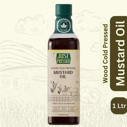 JustPressed Wood Pressed Mustard Oil 1 Litre  (Cold Pressed - Extracted on Wooden Churner) | Kolhu/Kacchi Ghani / Chekku - 1 litre