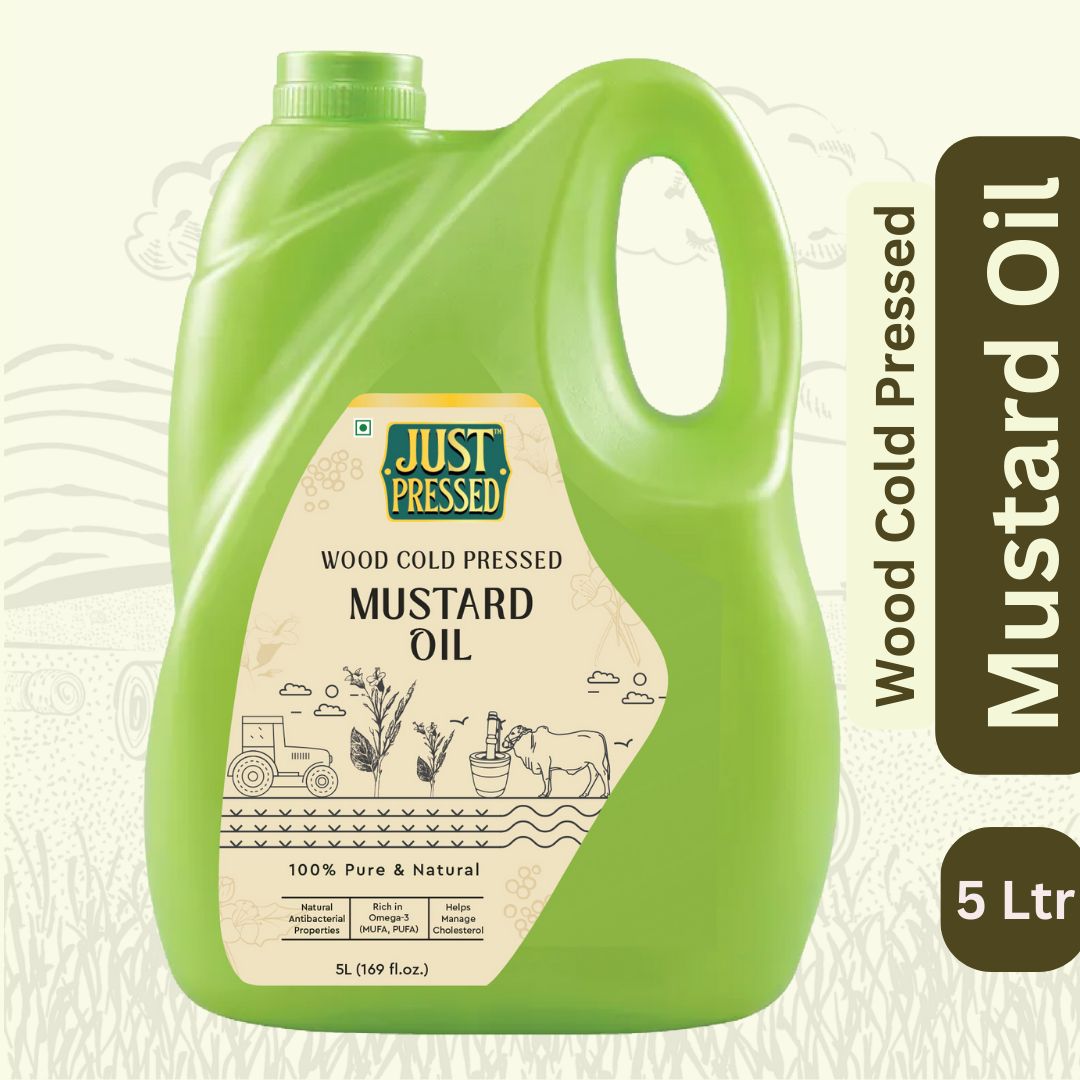 JustPressed Mustard Cold Pressed Oil | 100% Pure Mustard Oil | Unrefined & Zero Additives | Healthy Heart Oil | Sarson ka Tel | Kachi Ghani Oil | Wood Cold Pressed Oil |5000 ML