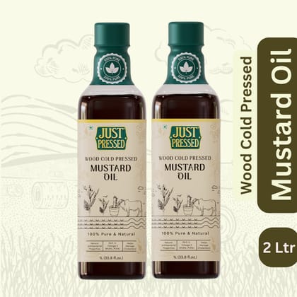 JustPressed Wood Pressed Mustard Oil 2 Litres (Cold Pressed - Extracted on Wooden Churner) | Kolhu/Kacchi Ghani / Chekku