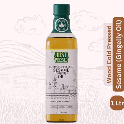 Just Pressed Wood Cold Pressed White Sesame Oil 1 Litre (Cold Pressed - Extracted on Wooden Churner) Edible Gingelly Oil/ Til Oil | Kolhu/ Kacchi Ghani/ Chekku