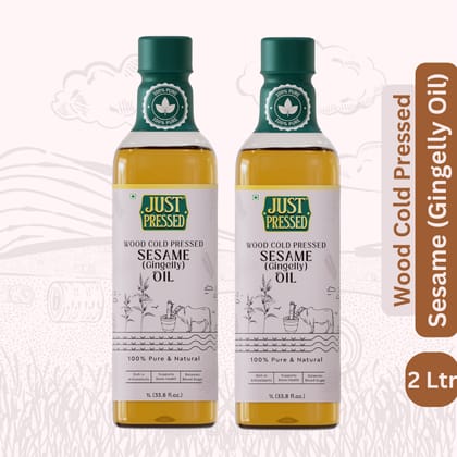 Just Pressed Wood Cold Pressed White Sesame Oil 2 Litres (Cold Pressed - Extracted on Wooden Churner) Edible Gingelly Oil/ Til Oil | Kolhu/ Kacchi Ghani/ Chekku