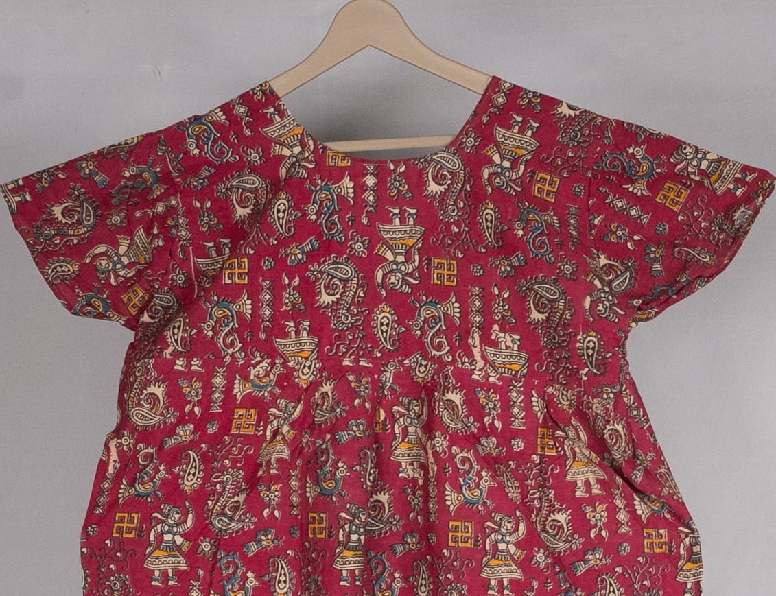 Red kalankari  cotton printed crop top